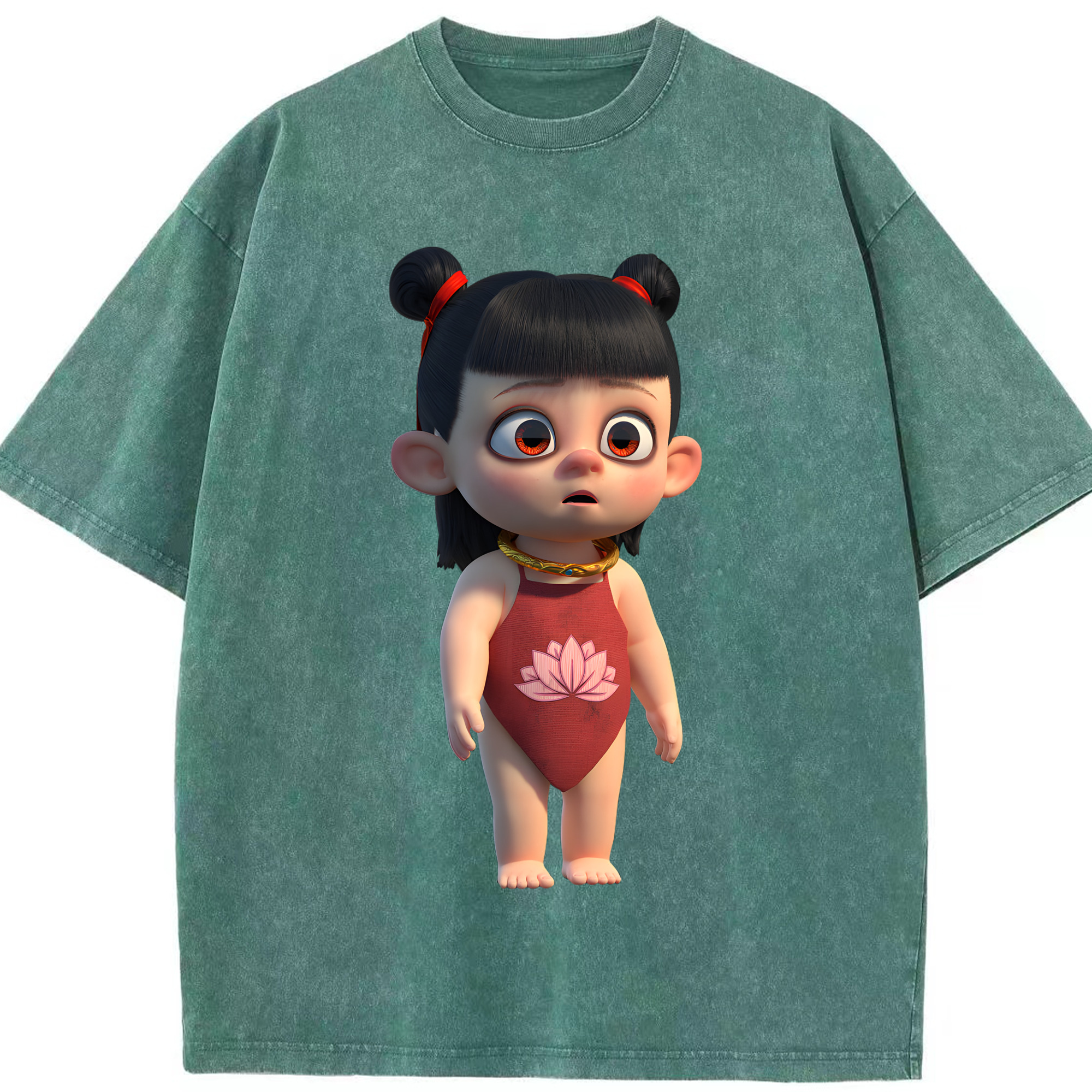 （画像用） Ne Zha 2 ナタ 魔童の大暴れ 綿100% ヴィンテージ風 半袖Tシャツ（フロントプリント）